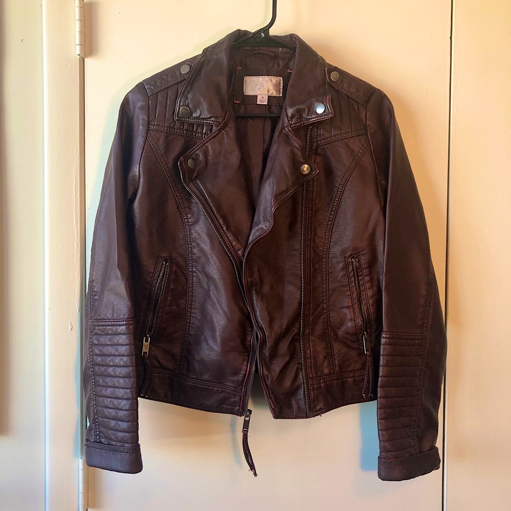 Maroon Leather Moto Jacket